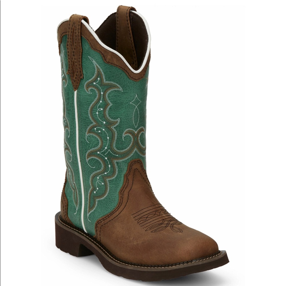 JUSTIN RAYA TURQUOISE WESTERN BOOTS SQUARE TOE